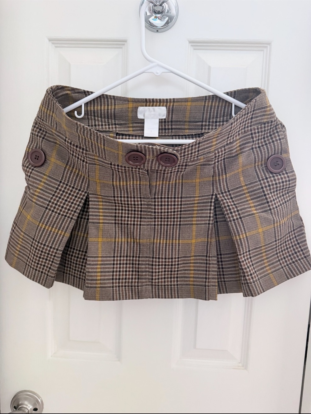 Source Unknown Brown Plaid Pleated Mini Skirt with Yellow Windowpane